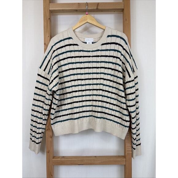 APRICOT Sweaters - NWT Apricot Ivory Striped Long Sleeve Cropped Cable Knit Sweater #1405 Size XXL